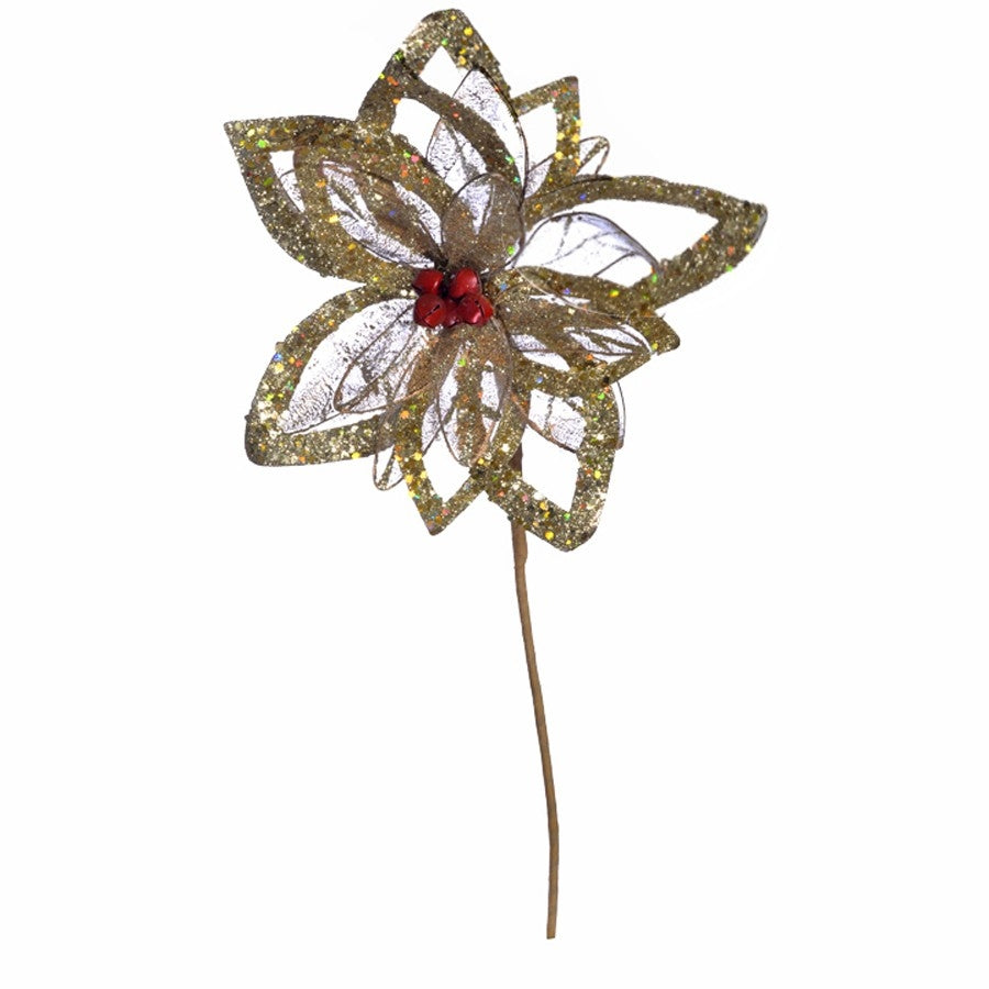 Julestjerne, guld glitter, dekogren