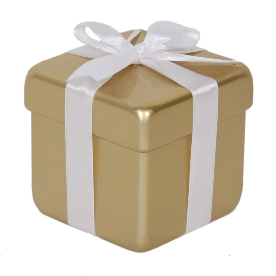 10x10 cm pakke, guld perlemor m/hvid sløjfe