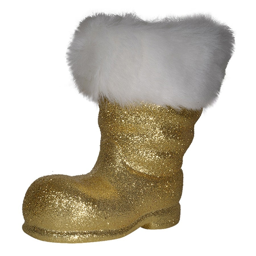 Julemandens støvle, 19 cm guld glitter