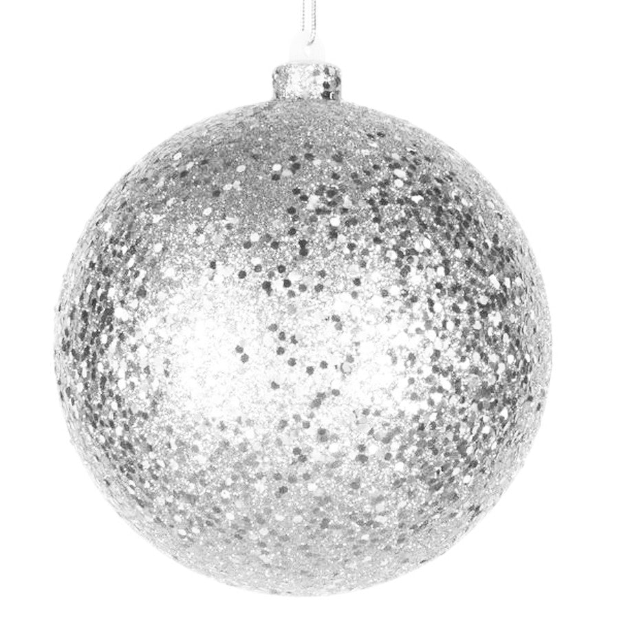 20 cm julekugle, laserglitter, sølv