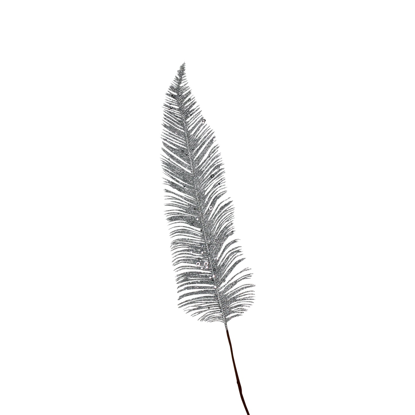 Fjer til dekoration, sølv glitter, papir og metal, længde 77 cm