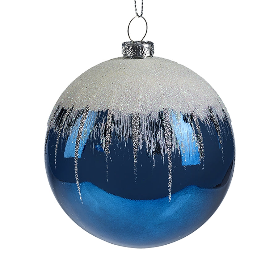 8 cm julekugle, blank, dark blue m/sne