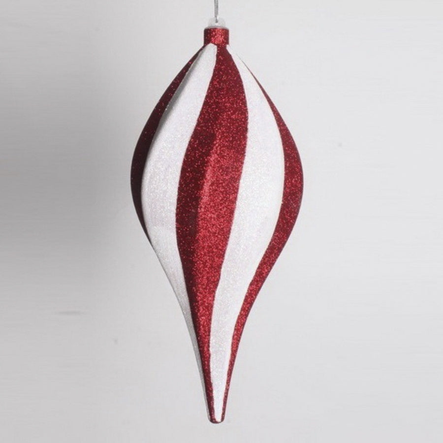 30 cm spiral-top, rød med hvidt glitter