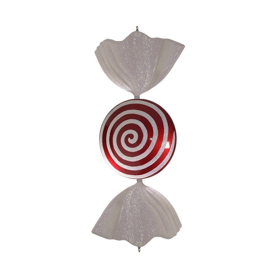 86 cm slik, flad rund, perlemor rød med hvidt swirl glitter