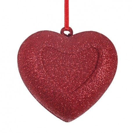 8 cm hjerte, glitter, rød