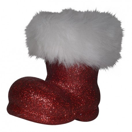 Julemandens støvle, 13 cm rød glitter