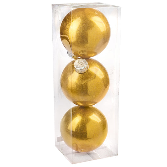 15 cm julekugler, blank med indvendig guld glitter, 3 stk i boks