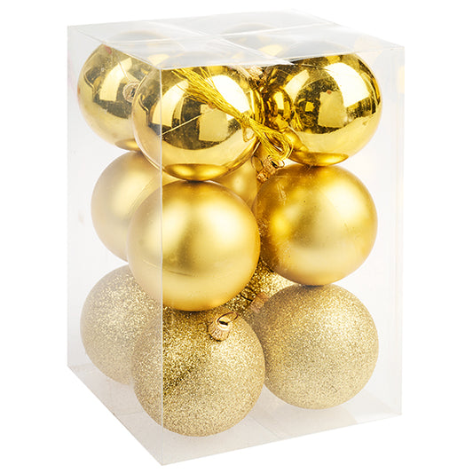 6 cm julekugle, guld, 12 stk i boks