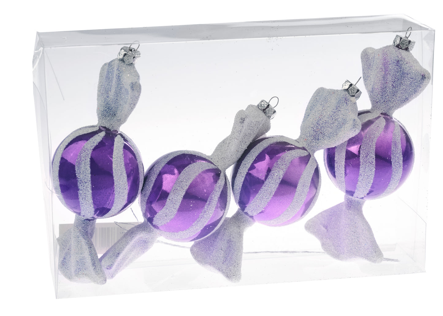 12,5 cm rundt slik, perlemor lilla med hvidt glitter, 4 stk i boks