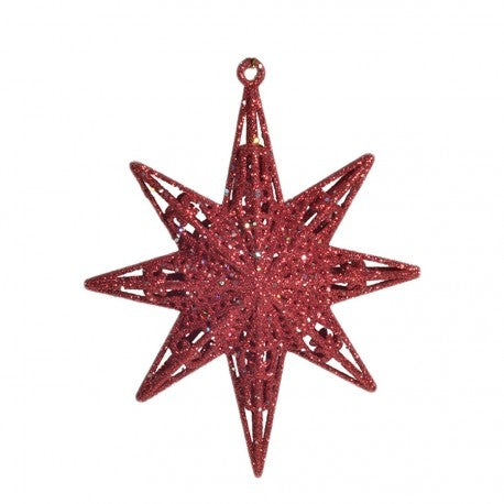 12,5 cm stjerne, glitter, rød