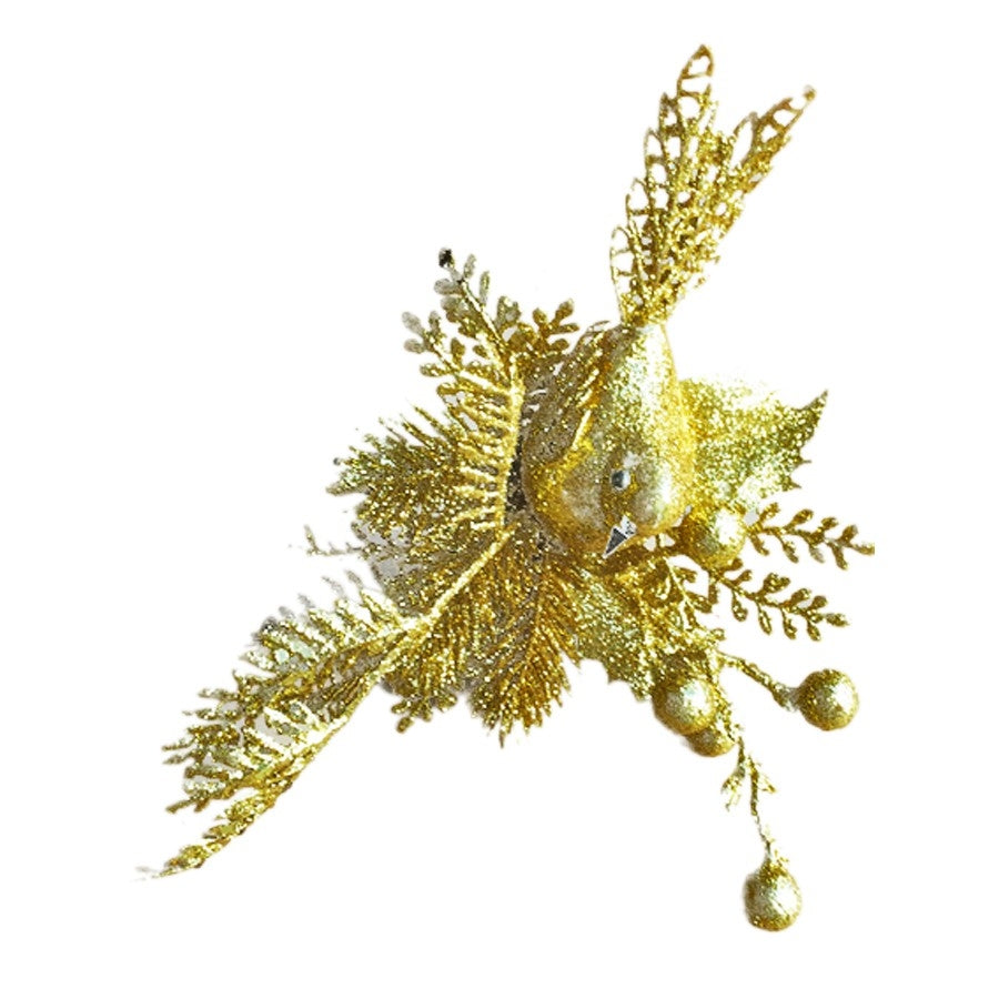 Dekogren, fugl, guld glitter 