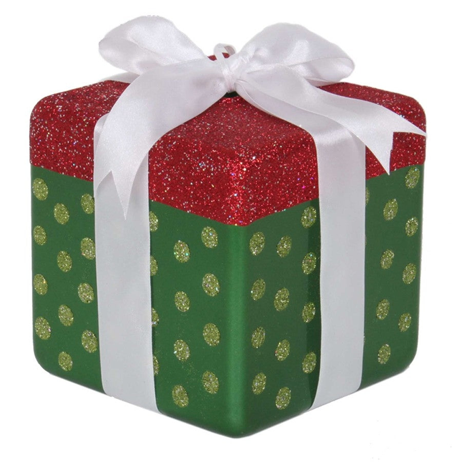20x20 cm pakke, grøn perlemor m/rødt- og lime glitter