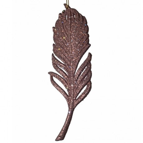 15 cm fjer-ornament, glitter, choko