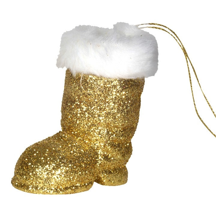 Julemandens støvle, 7 cm guld glitter