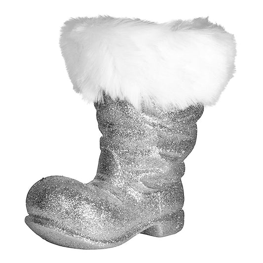 Julemandens støvle, 26 cm, sølv glitter