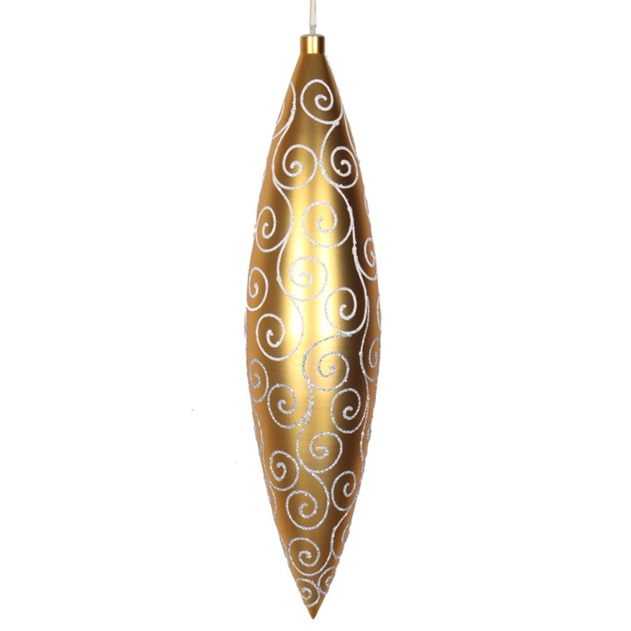 48 cm ellipse,  mat guld m/hvidt- og sølvglitter