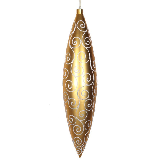 48 cm ellipse,  mat guld m/hvidt- og sølvglitter