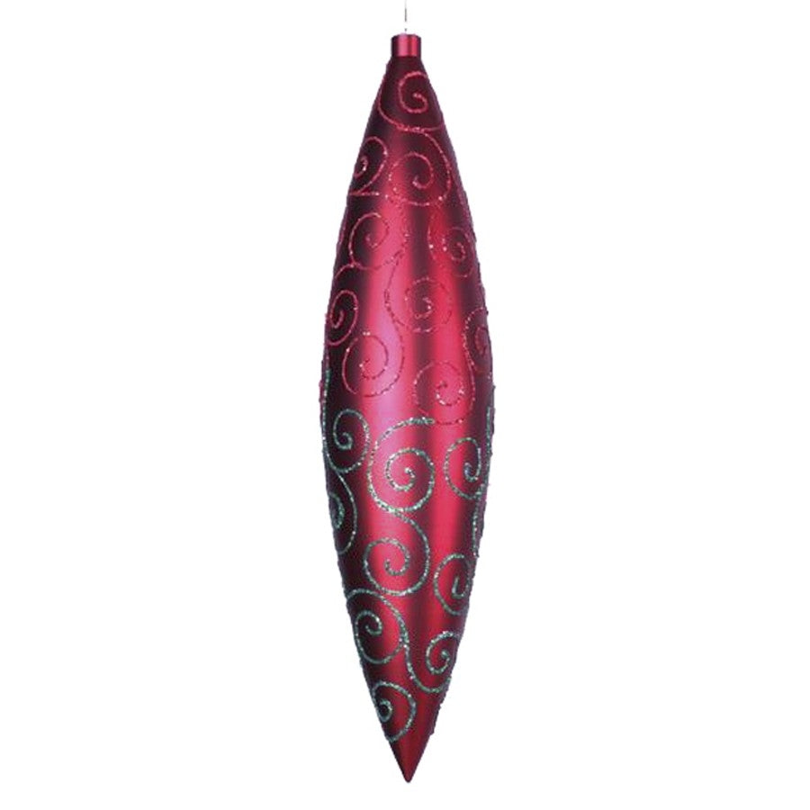 48 cm ellipse, mat rød m/rødt- og grønt glitter