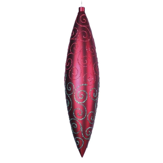 48 cm ellipse, mat rød m/rødt- og grønt glitter