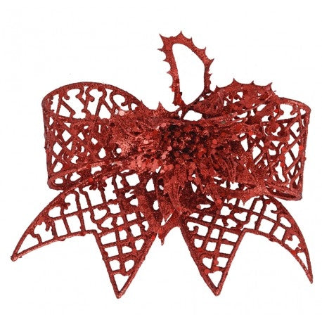 20 cm clip-on sløjfe, rødt glitter