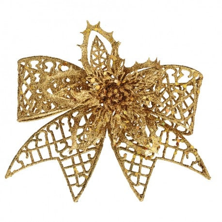 20 cm clip-on sløjfe, guld glitter