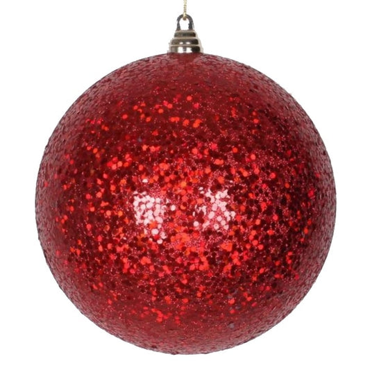 25 cm julekugle, laserglitter, rød