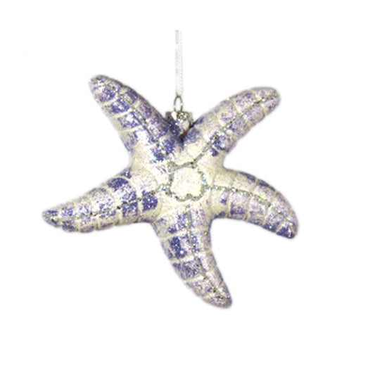 12,5 cm søstjerne, hvid og havblå glitter
