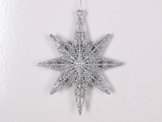 12,5 cm 8-punkt-stjerne, glitter, sølv
