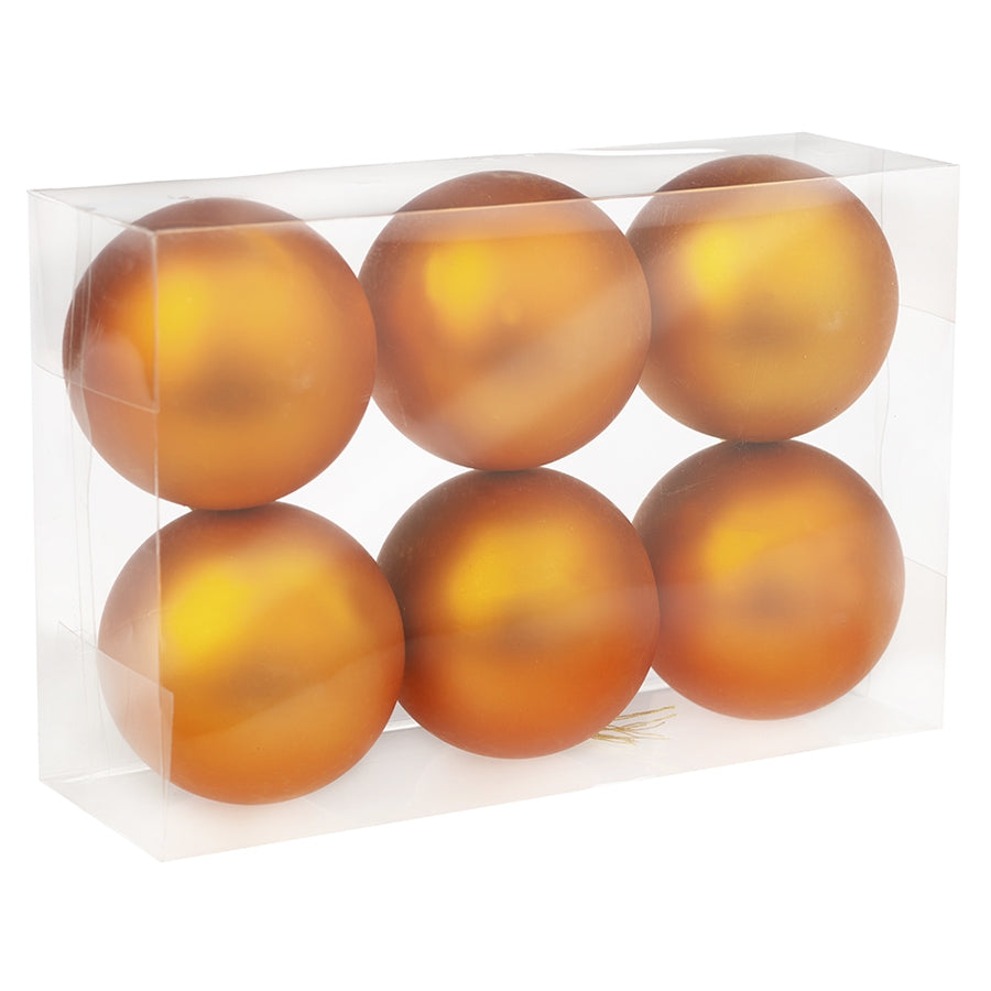 8 cm julekugle, 6 stk i boks, mat orange