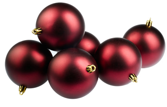 8 cm julekugle, 6 stk i boks, mat burgundy