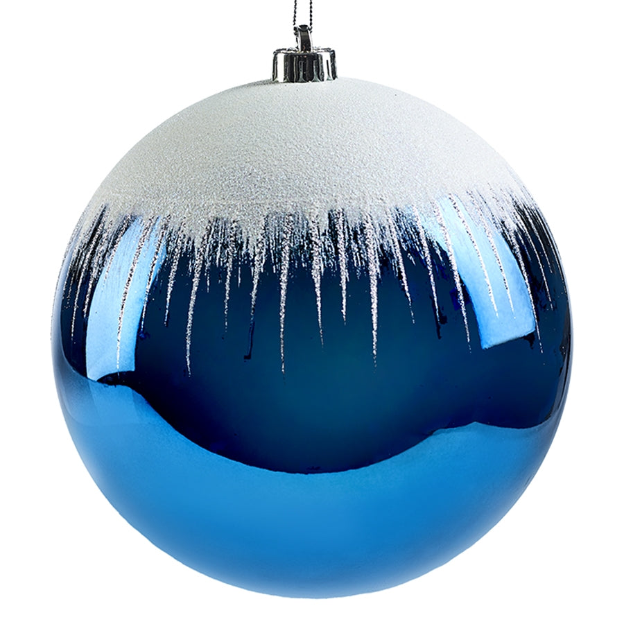 20 cm julekugle, blank, dark blue m/sne