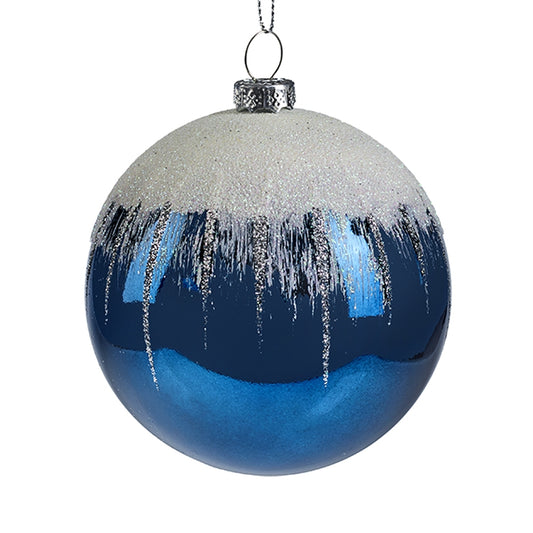 8 cm julekugle, blank, dark blue m/sne
