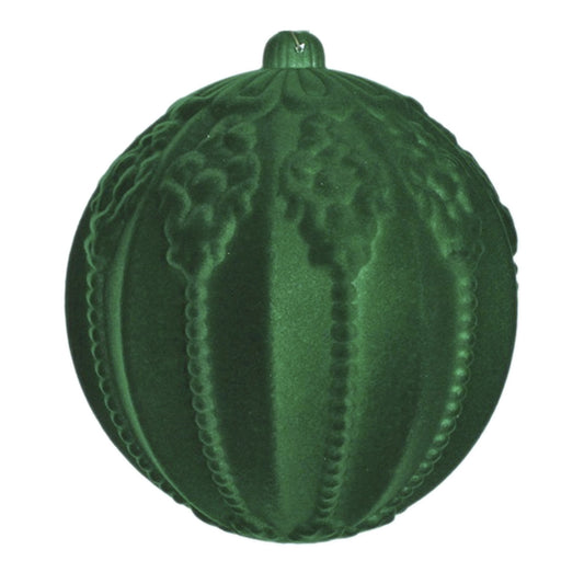 20 cm julekugle med ornamentering, grøn velour