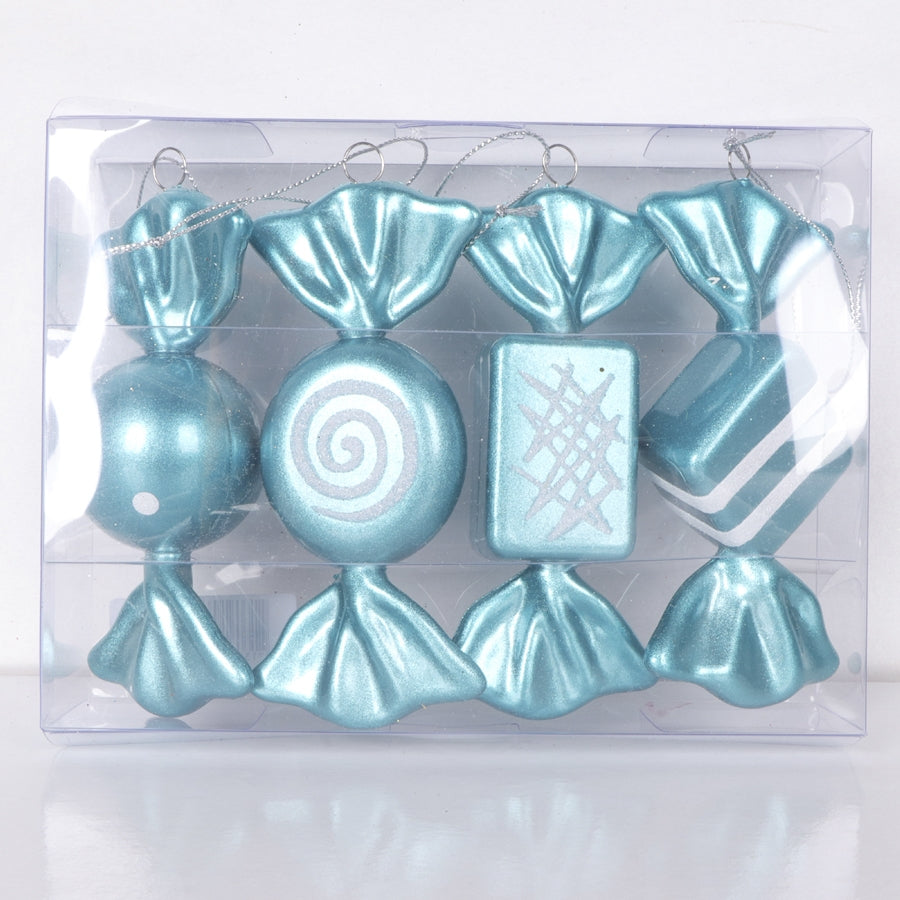 12,5 cm slik, perlemor lys turkis med hvidt glitter, 4 stk i boks