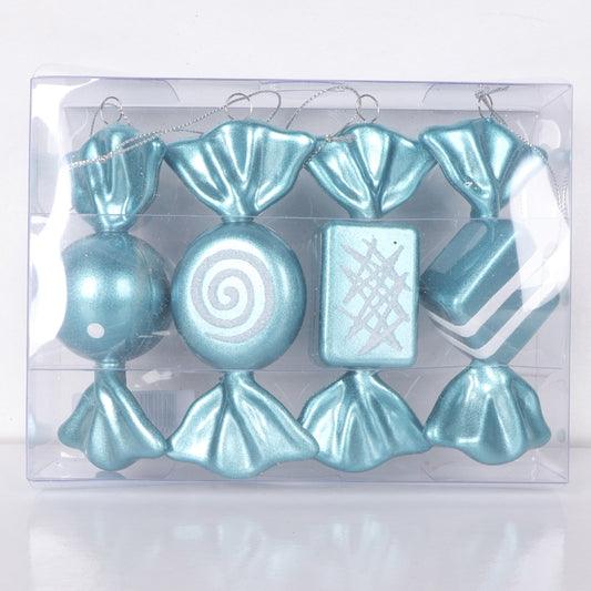 12,5 cm slik, perlemor lys turkis med hvidt glitter, 4 stk i boks