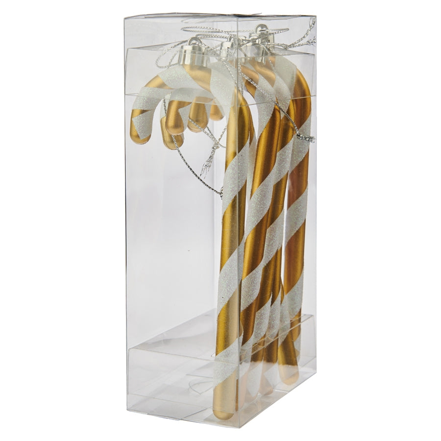 15 cm slikstok, perlemor guld med hvidt glitter, 6 stk i boks