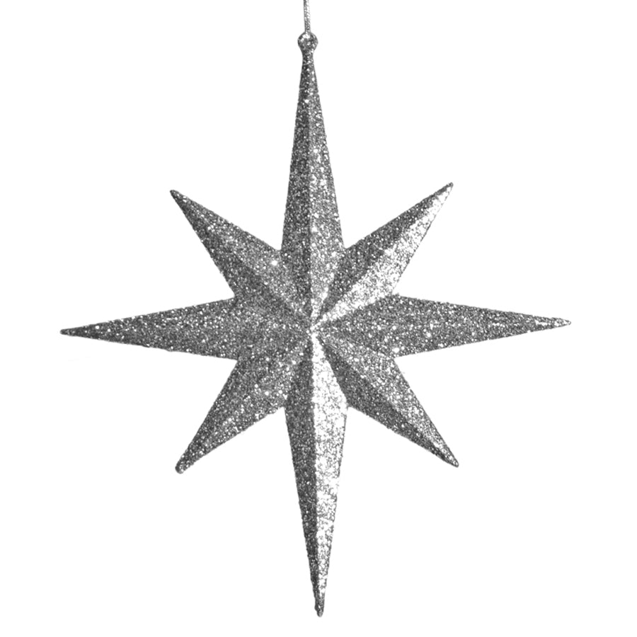 30 cm 8-punkt-stjerne, glitter, sølv