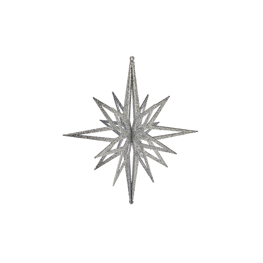 20 cm stjerne, sølv glitter, 3D