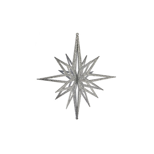 20 cm stjerne, sølv glitter, 3D
