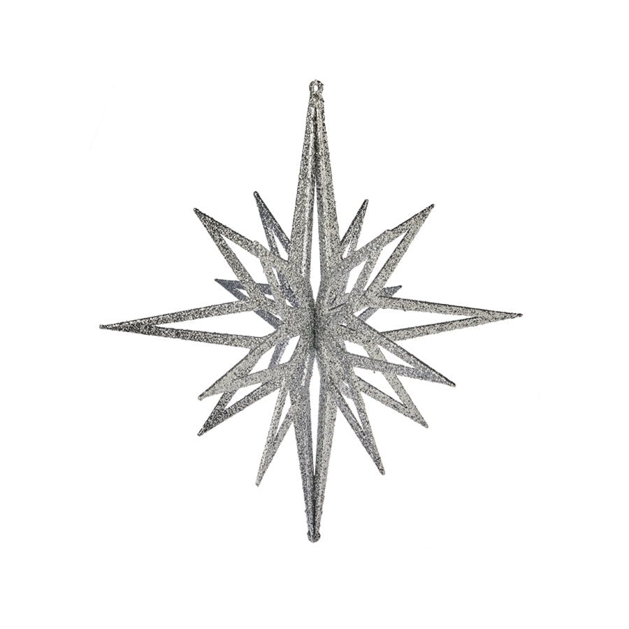 40 cm stjerne, sølv glitter, 3D