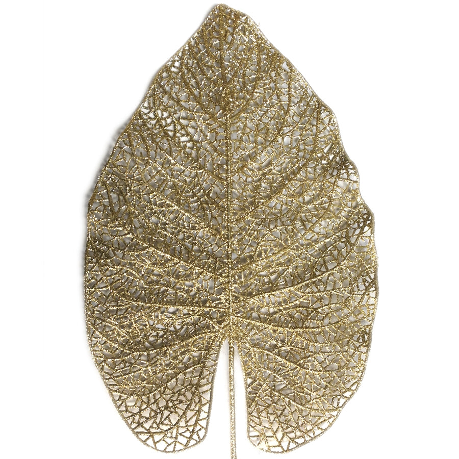 Stort blad champagne glitter, dekogren