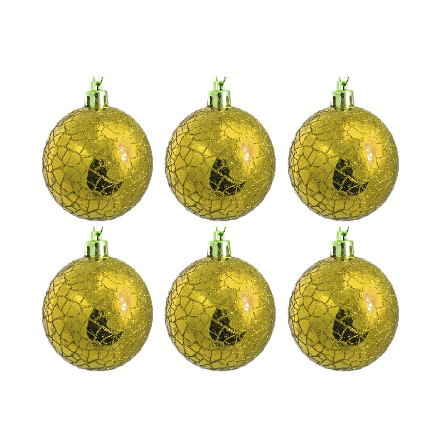  6 cm kugler, crackle glitter, guld, 6 stk i boks
