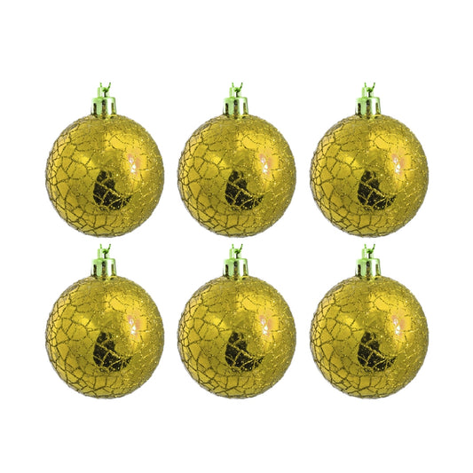  6 cm kugler, crackle glitter, guld, 6 stk i boks