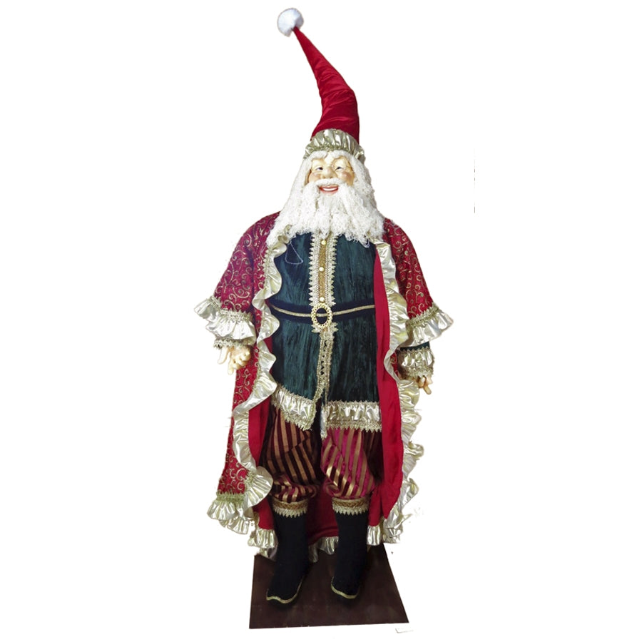 Julemand 150 cm, rød, mørk grøn, guld, på fod