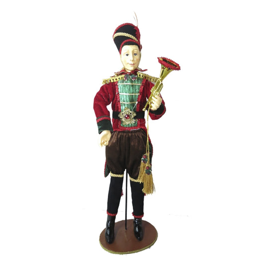Soldat med trompet, 60 cm, rød, grøn guld, på fod