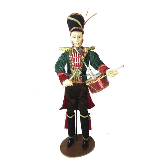 Soldat med tromme, 60 cm, rød, grøn guld, på fod