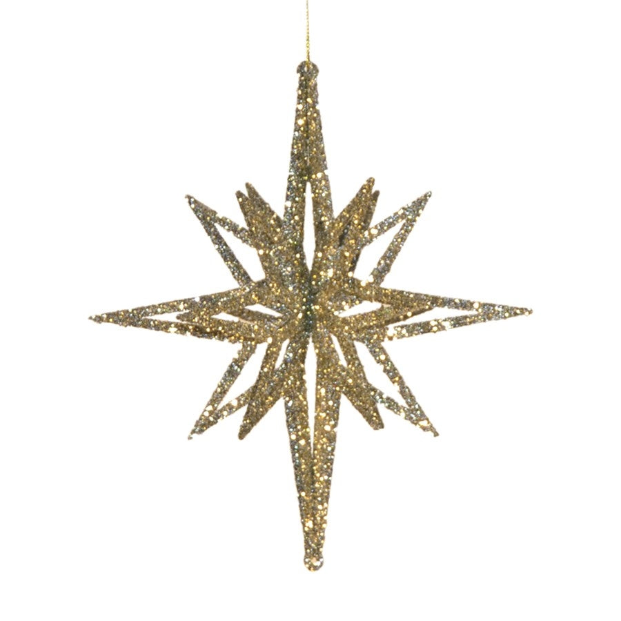 20 cm stjerne, glitter champagne, 3D