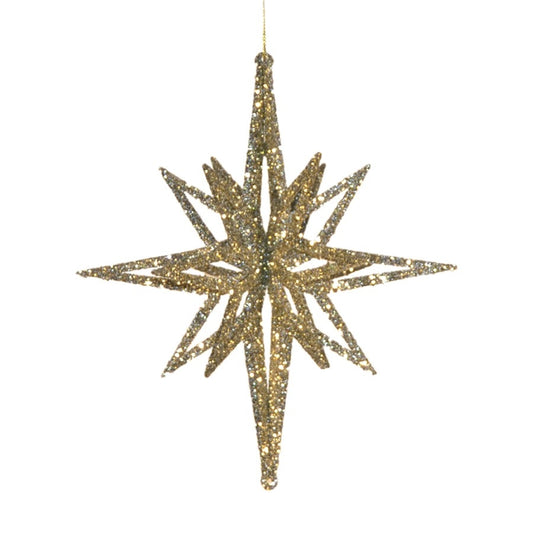 20 cm stjerne, glitter champagne, 3D
