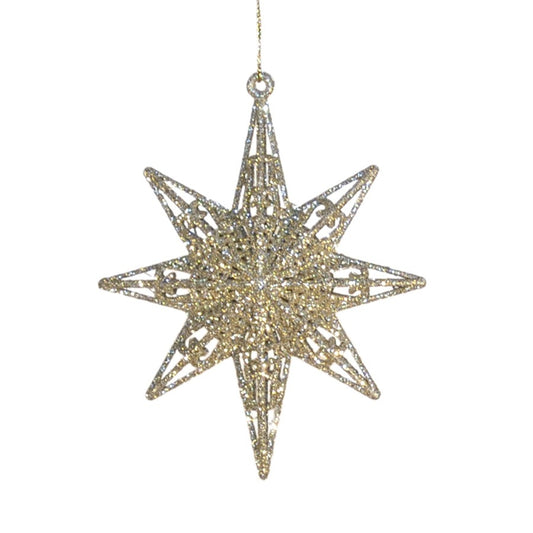 12,5 cm 8-punkt-stjerne, glitter, champagne