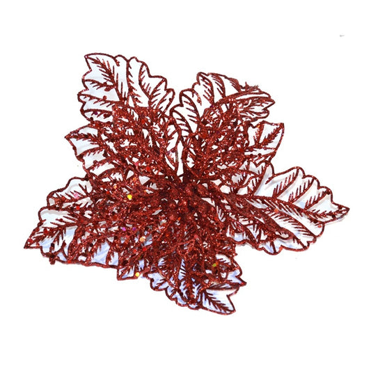 20 cm julestjerne, rødt glitter, med clip